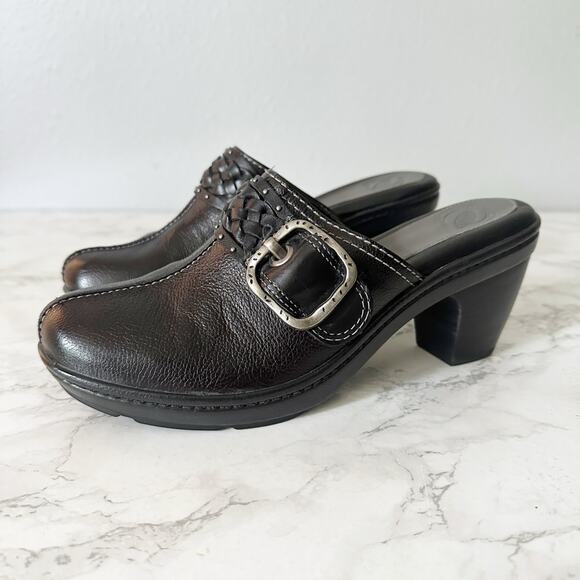 Nurture Shoes - Nurture “Marigold” Black Leather Braided Silver Buckle Heeled Mules women’s 7.5